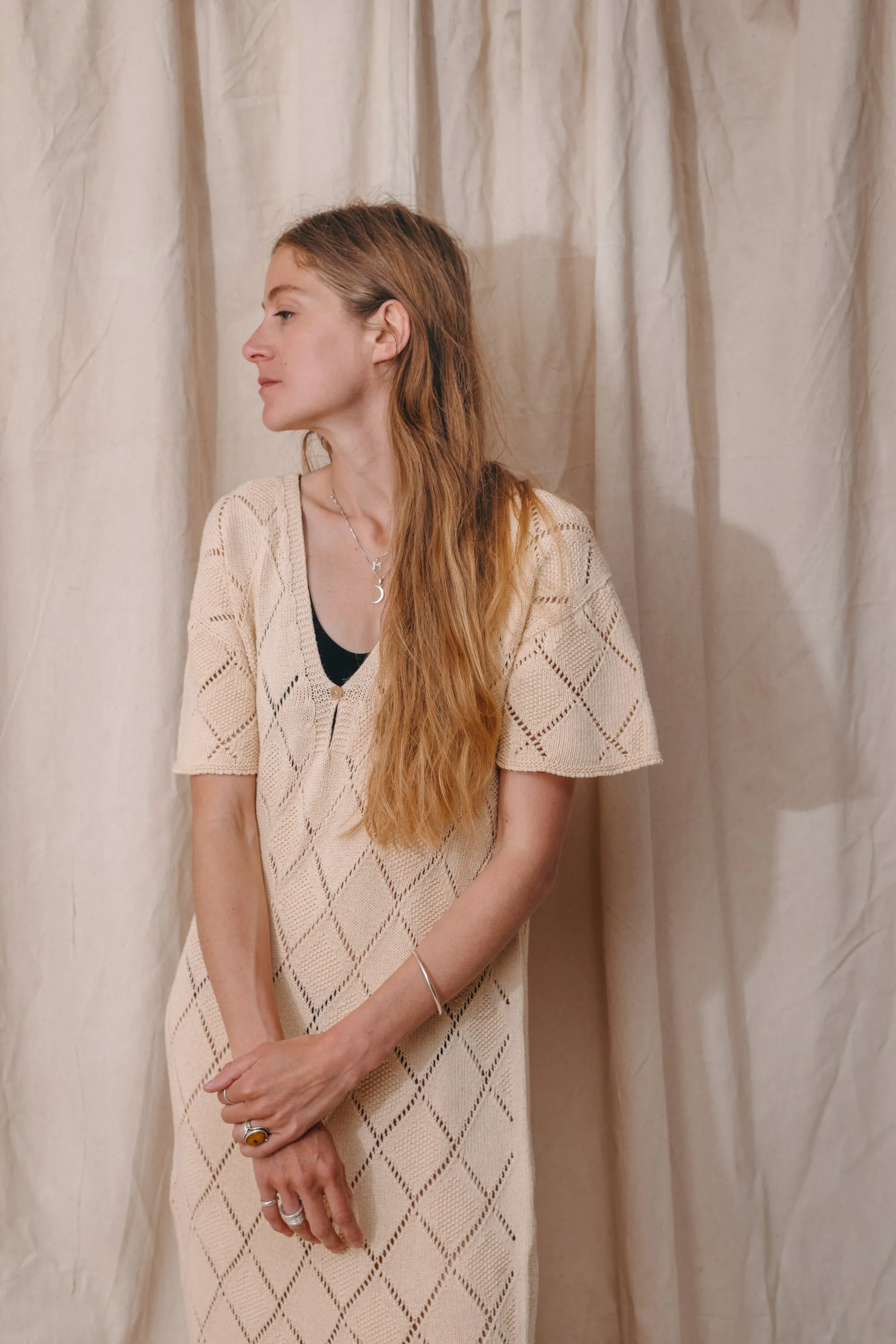 Aries Ecru Tricot Midi Dress