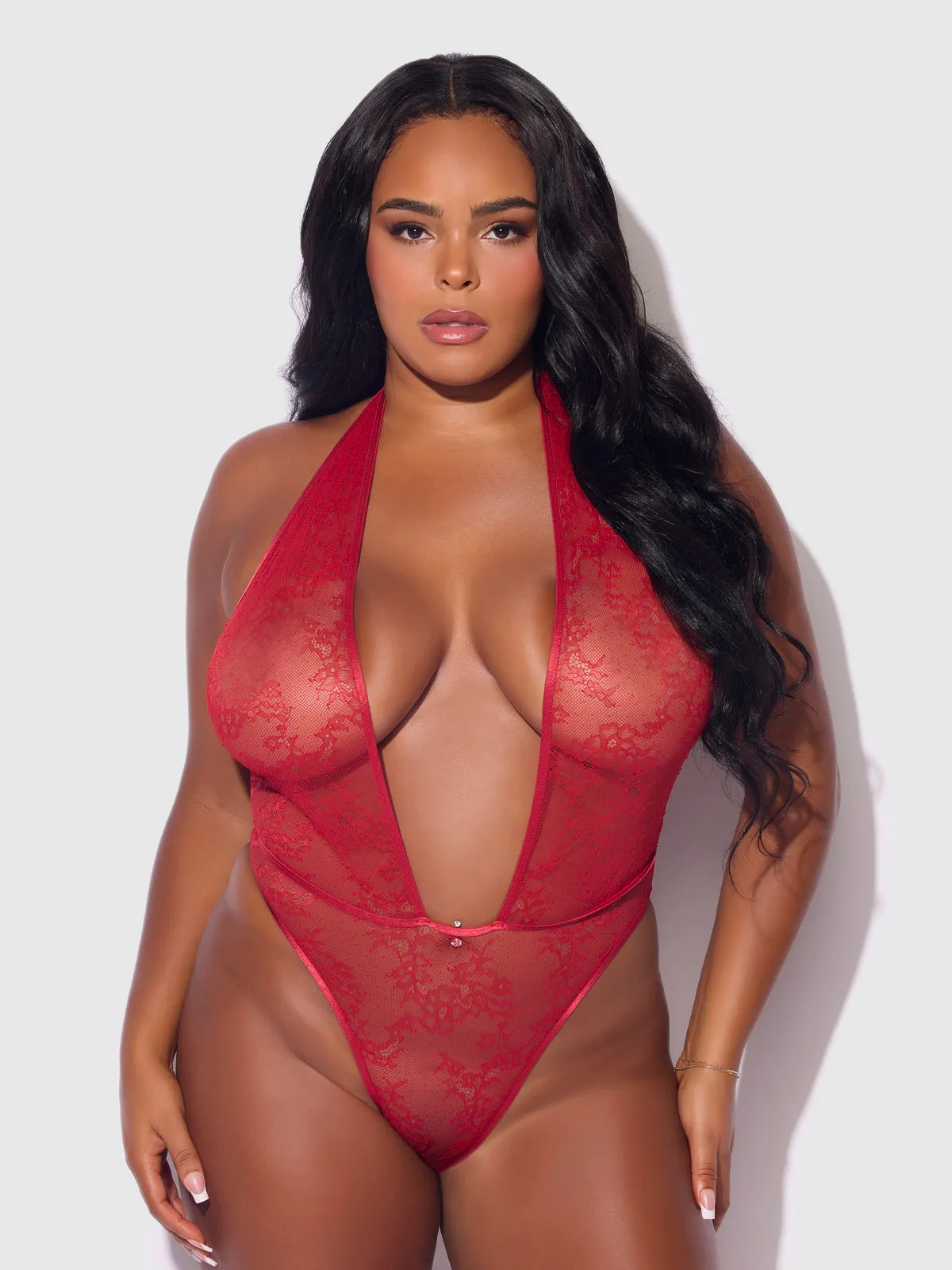 Chiara Crotchless Halter Lace Teddy by Frederick's of Hollywood