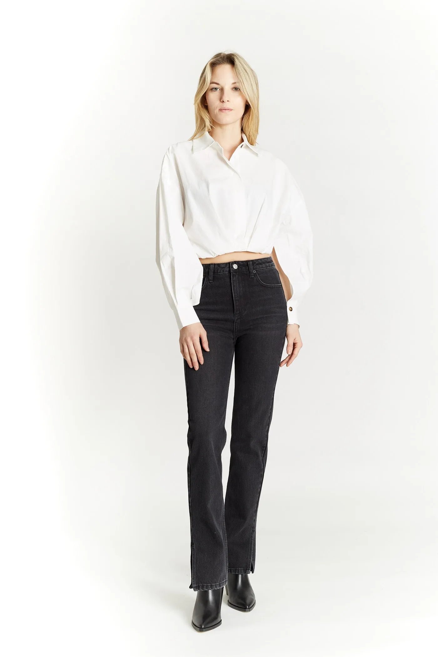 Cropped Blouse with Button Cuffs