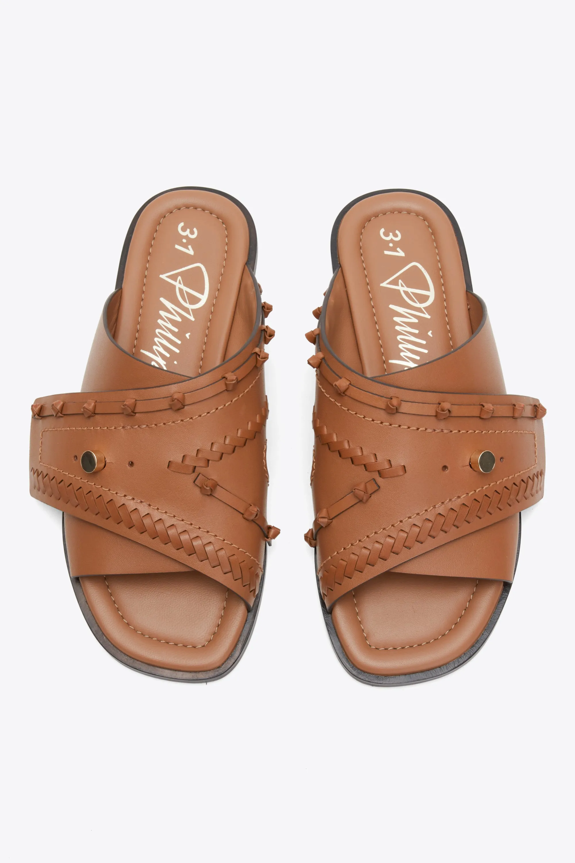 Crossover Slide Sandal with Leather Craft