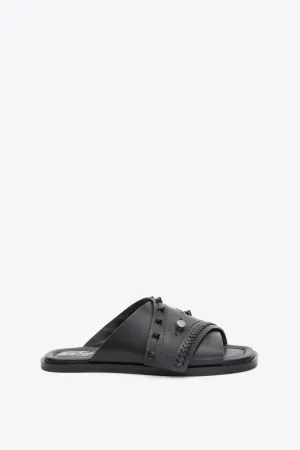Crossover Slide Sandal with Leather Craft