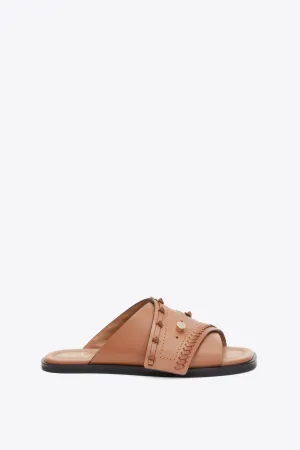 Crossover Slide Sandal with Leather Craft