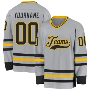 Custom Gray Black-Gold Hockey Jersey