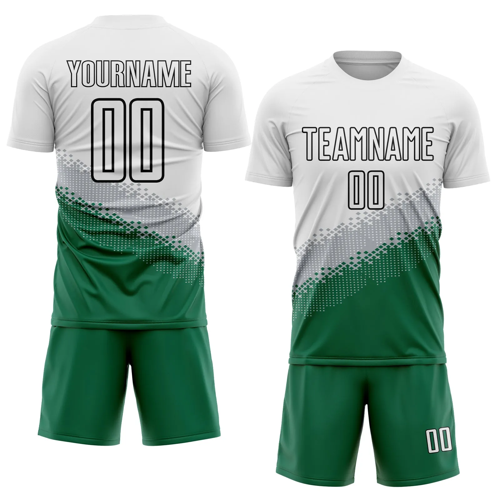Custom White Gray Kelly Green-Black Gradient Geometric Shape Sublimation Soccer Uniform Jersey