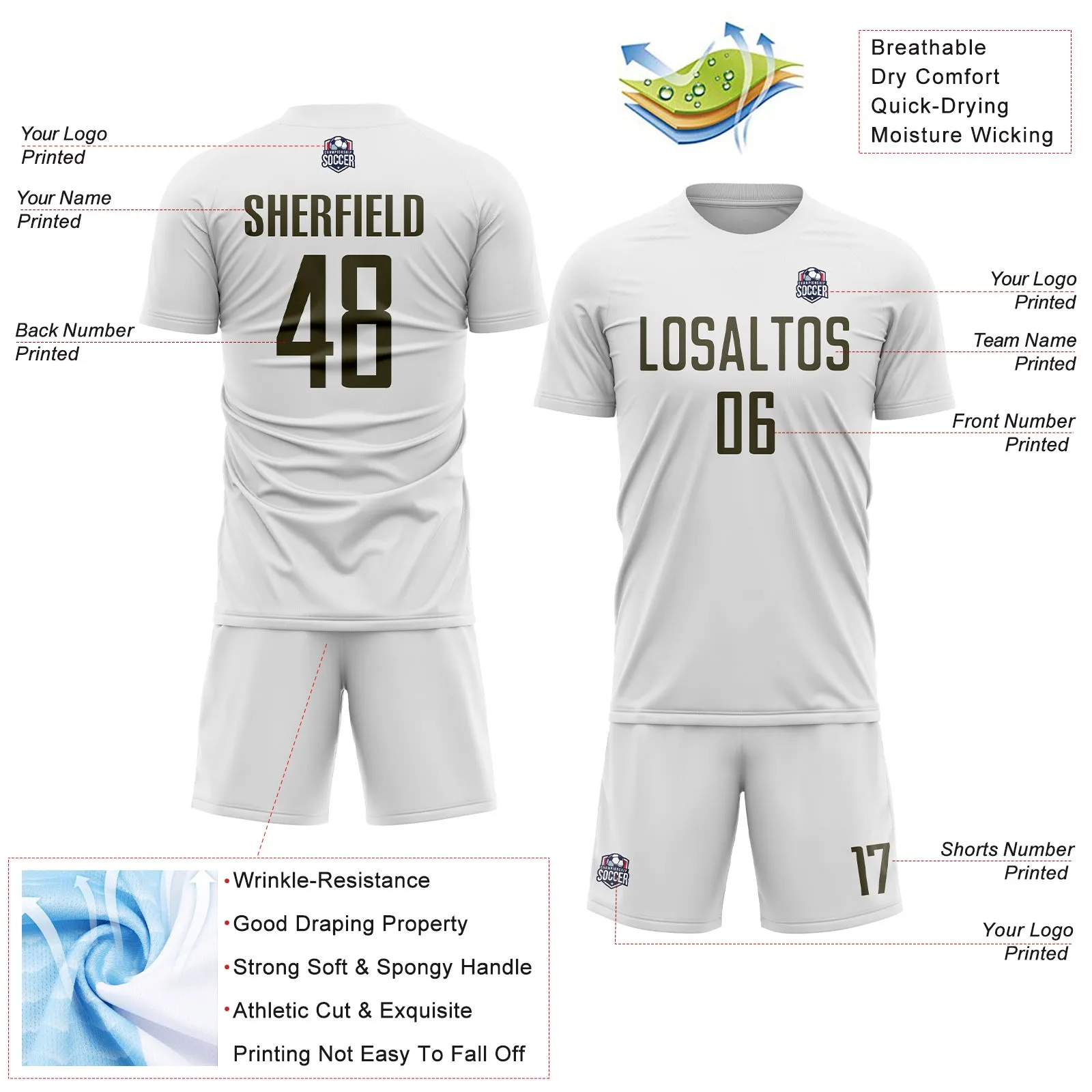 Custom White Olive Sublimation Soccer Uniform Jersey