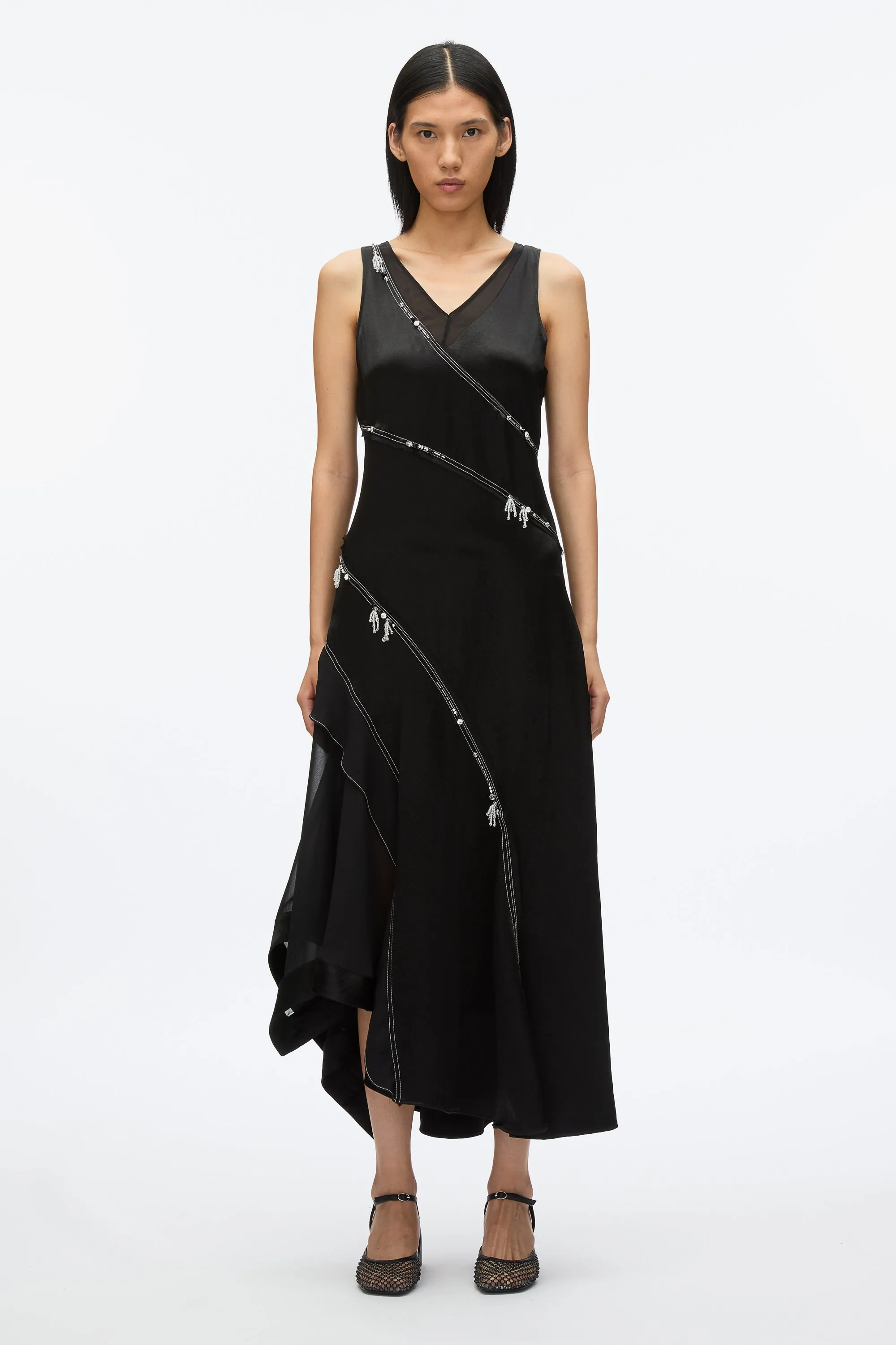 Embroidered V-neck Satin Gown