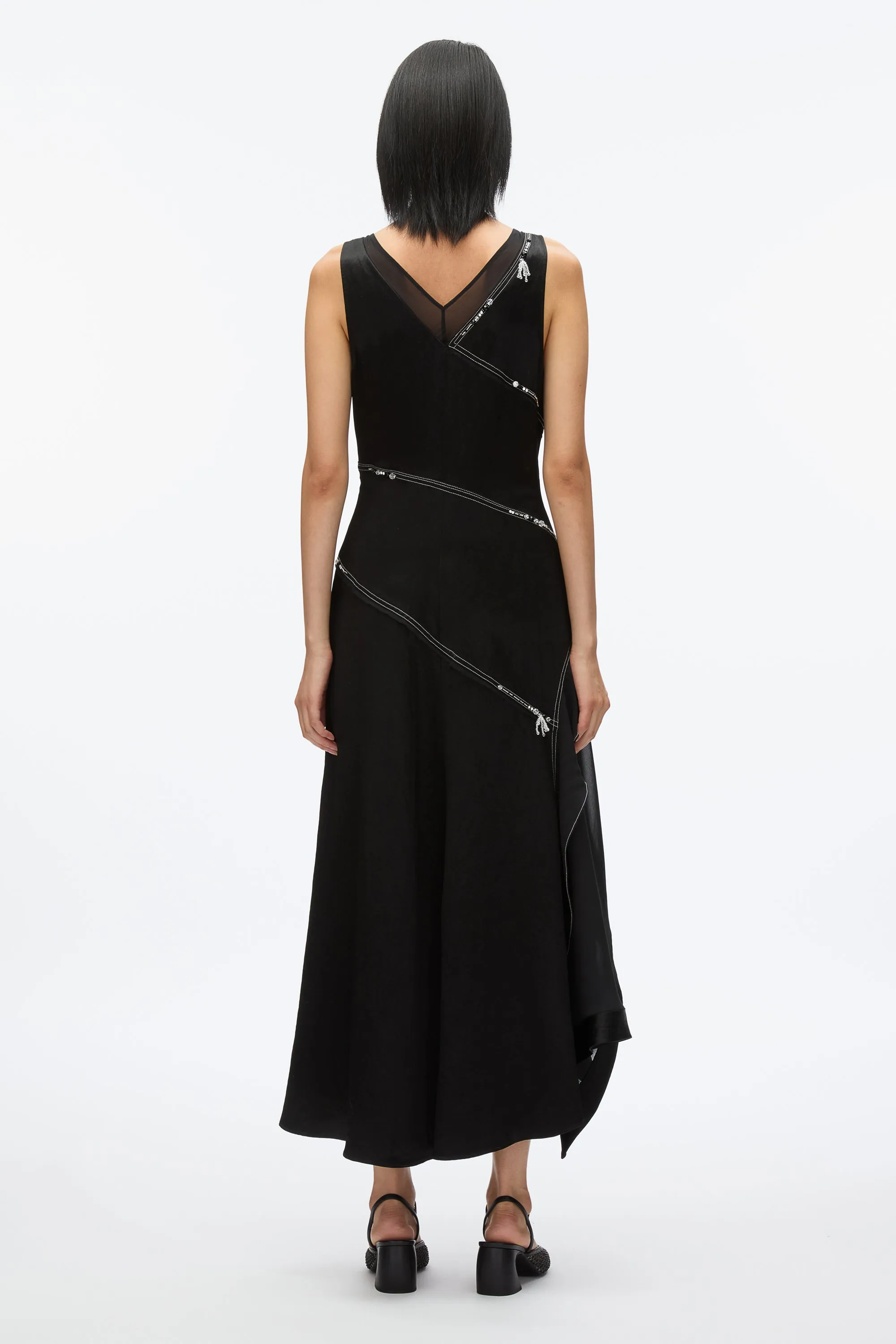 Embroidered V-neck Satin Gown