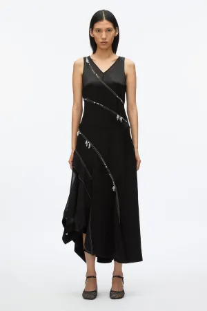 Embroidered V-neck Satin Gown
