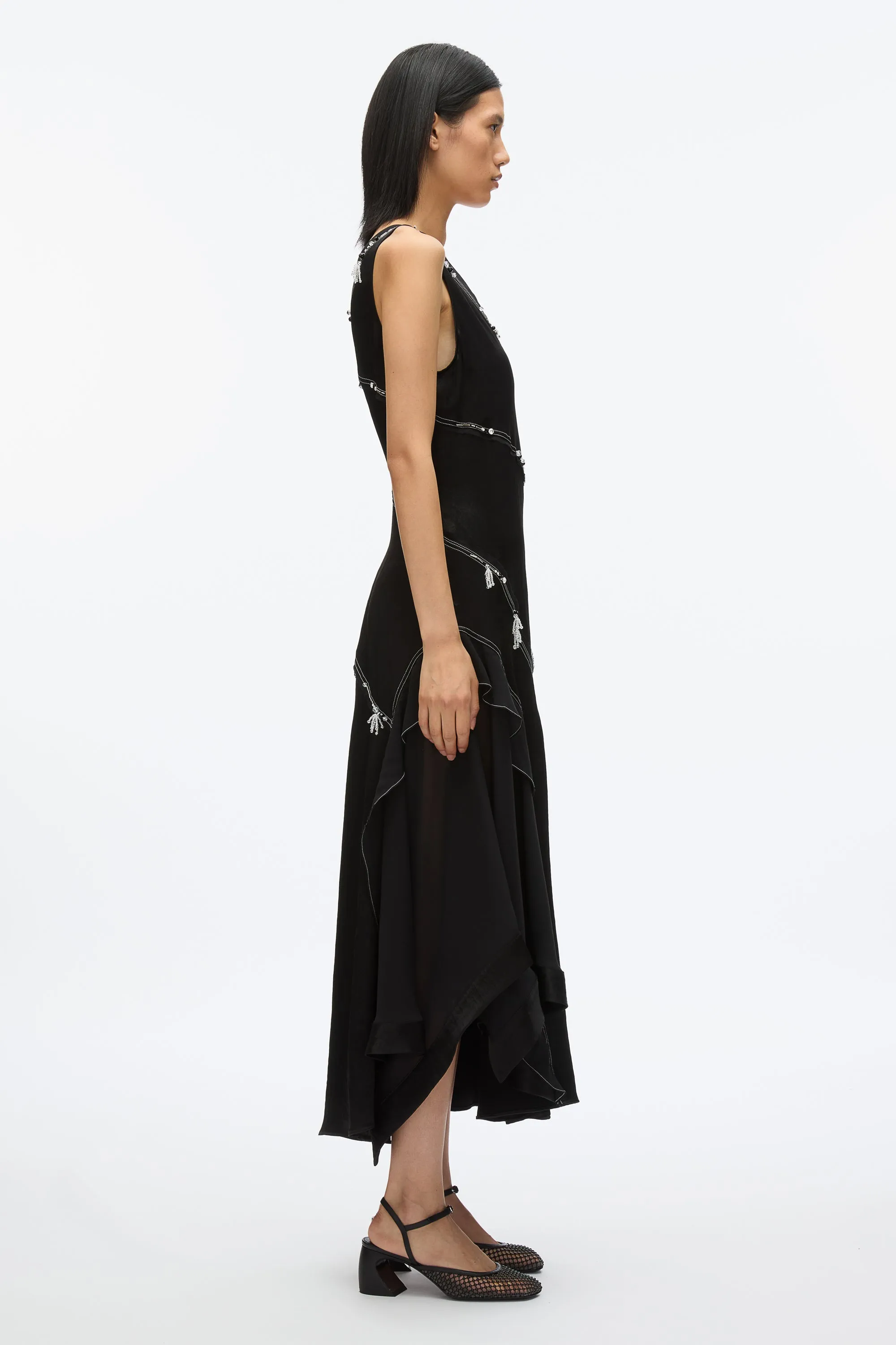 Embroidered V-neck Satin Gown