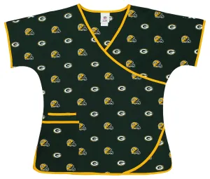 Fabrique Innovations NFL Women's Green Bay Packers Repeat Logo Wrap Scrub Top