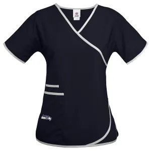 Fabrique Innovations NFL Women's Seattle Seahawks Team Logo Wrap Scrub Top