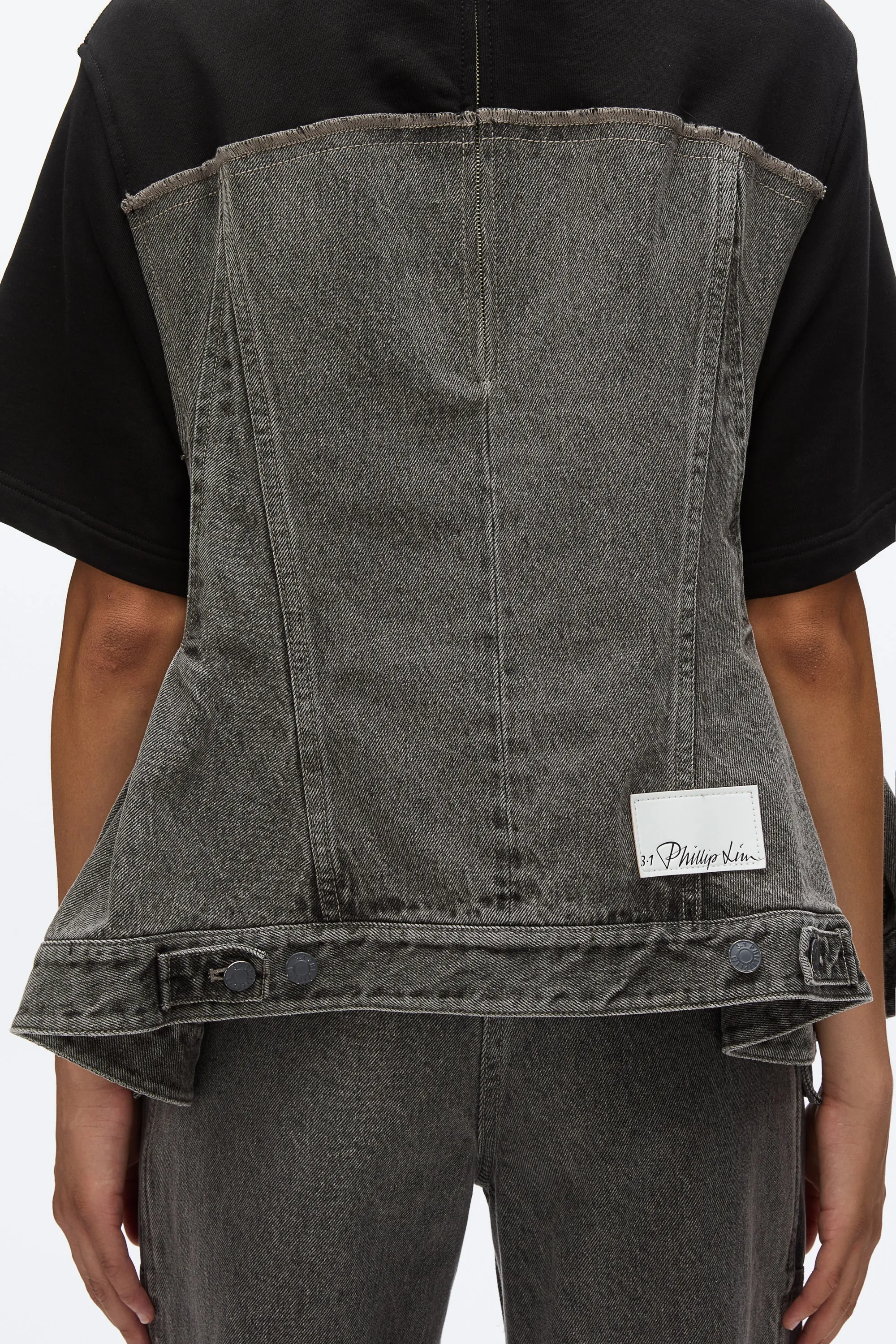 Flounce Hem Hybrid Denim Top
