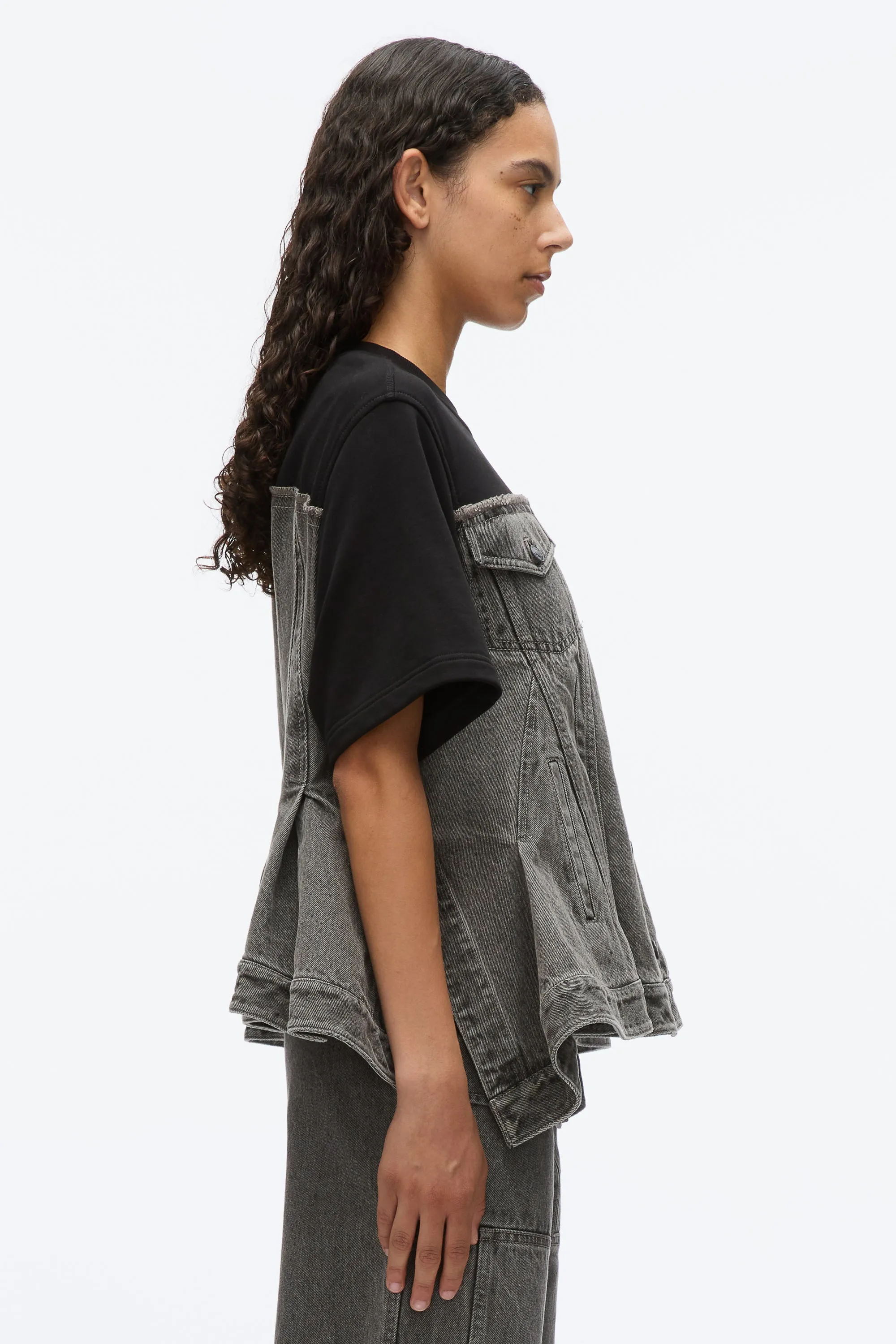 Flounce Hem Hybrid Denim Top