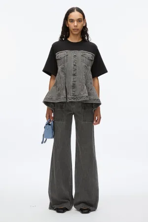 Flounce Hem Hybrid Denim Top