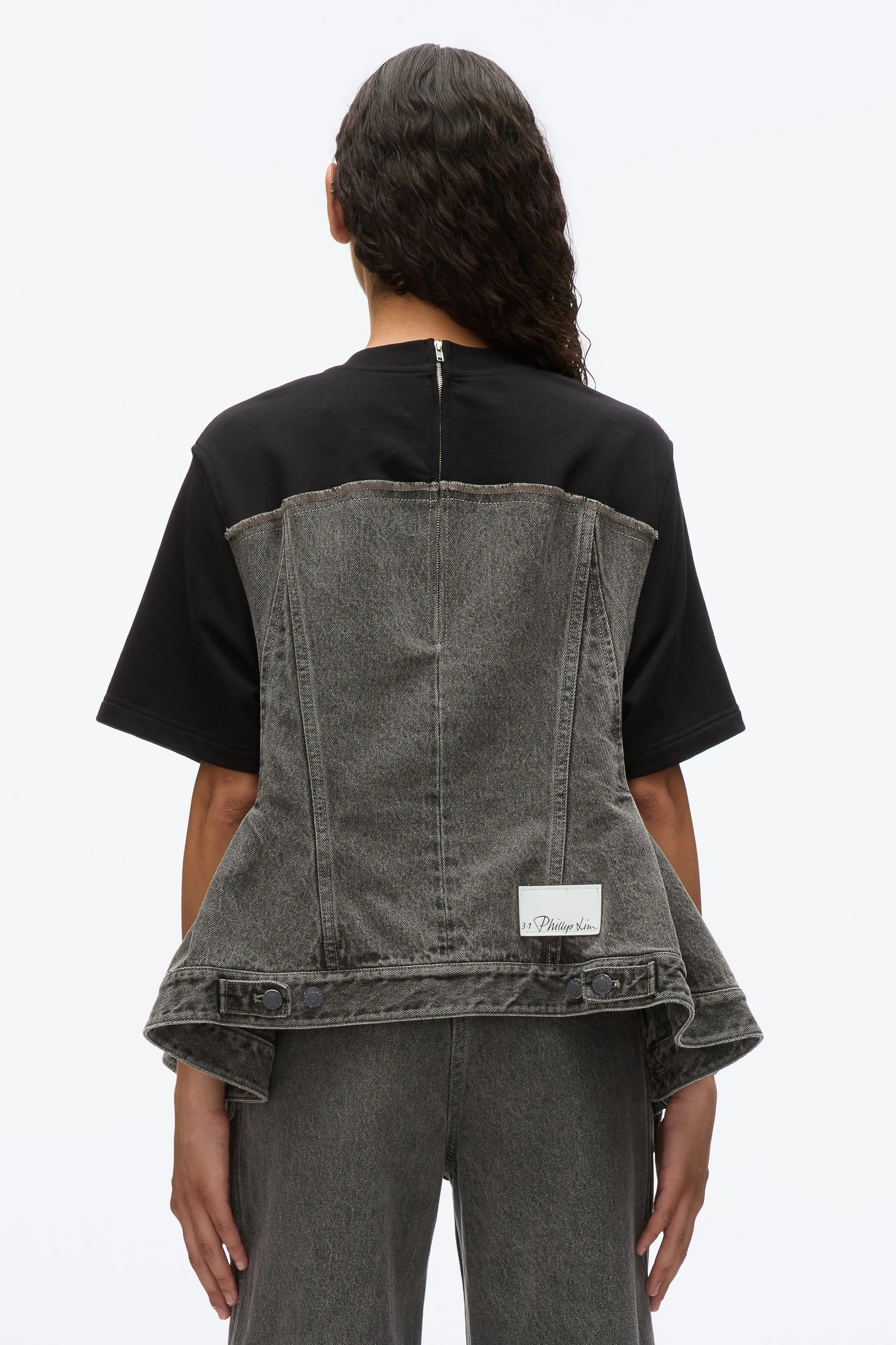 Flounce Hem Hybrid Denim Top