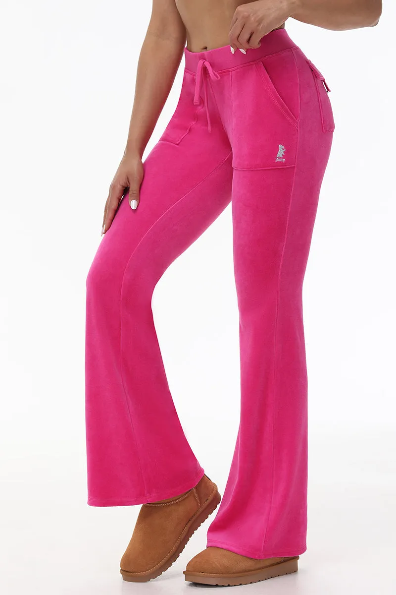 Hollywood Scottie Snap Pocket Cotton Velour Track Pants by Juicy Couture