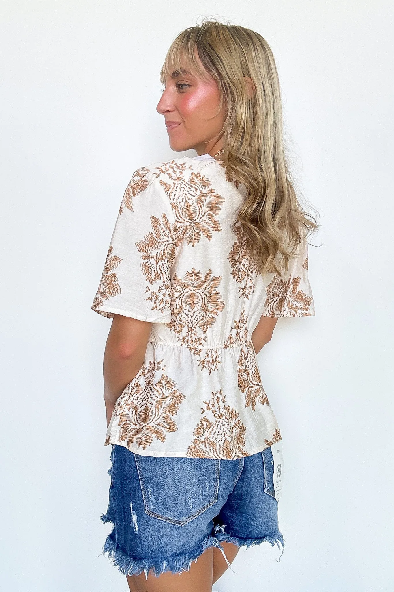 Isolda Textured Lace V-Neck Top