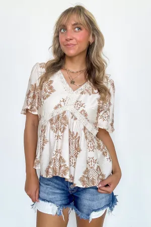 Isolda Textured Lace V-Neck Top