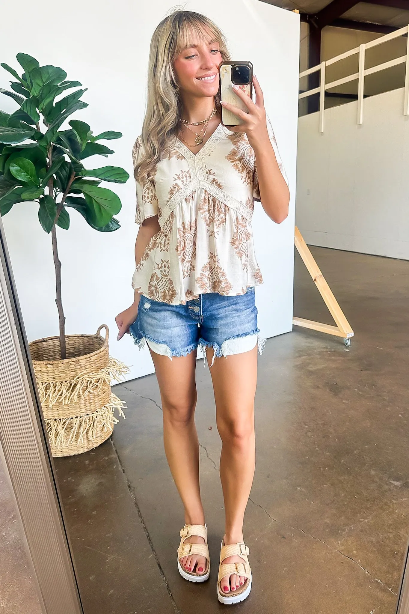 Isolda Textured Lace V-Neck Top