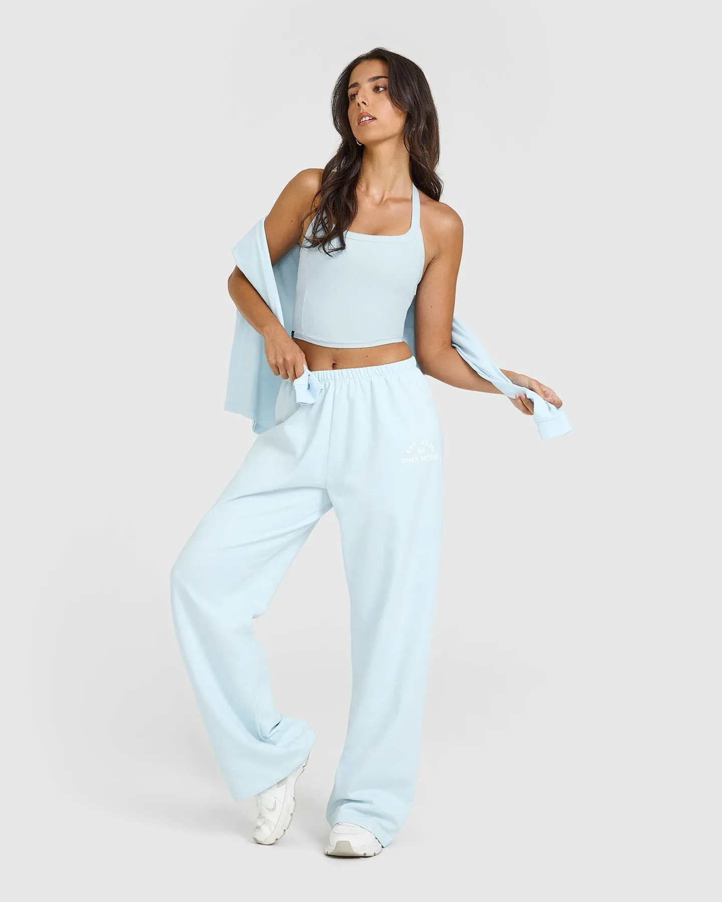 Lightweight Straight Leg Joggers with Graphic | Cloud Blue
