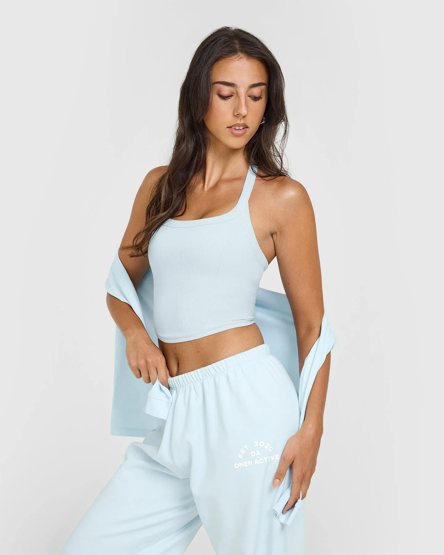 Lightweight Straight Leg Joggers with Graphic | Cloud Blue