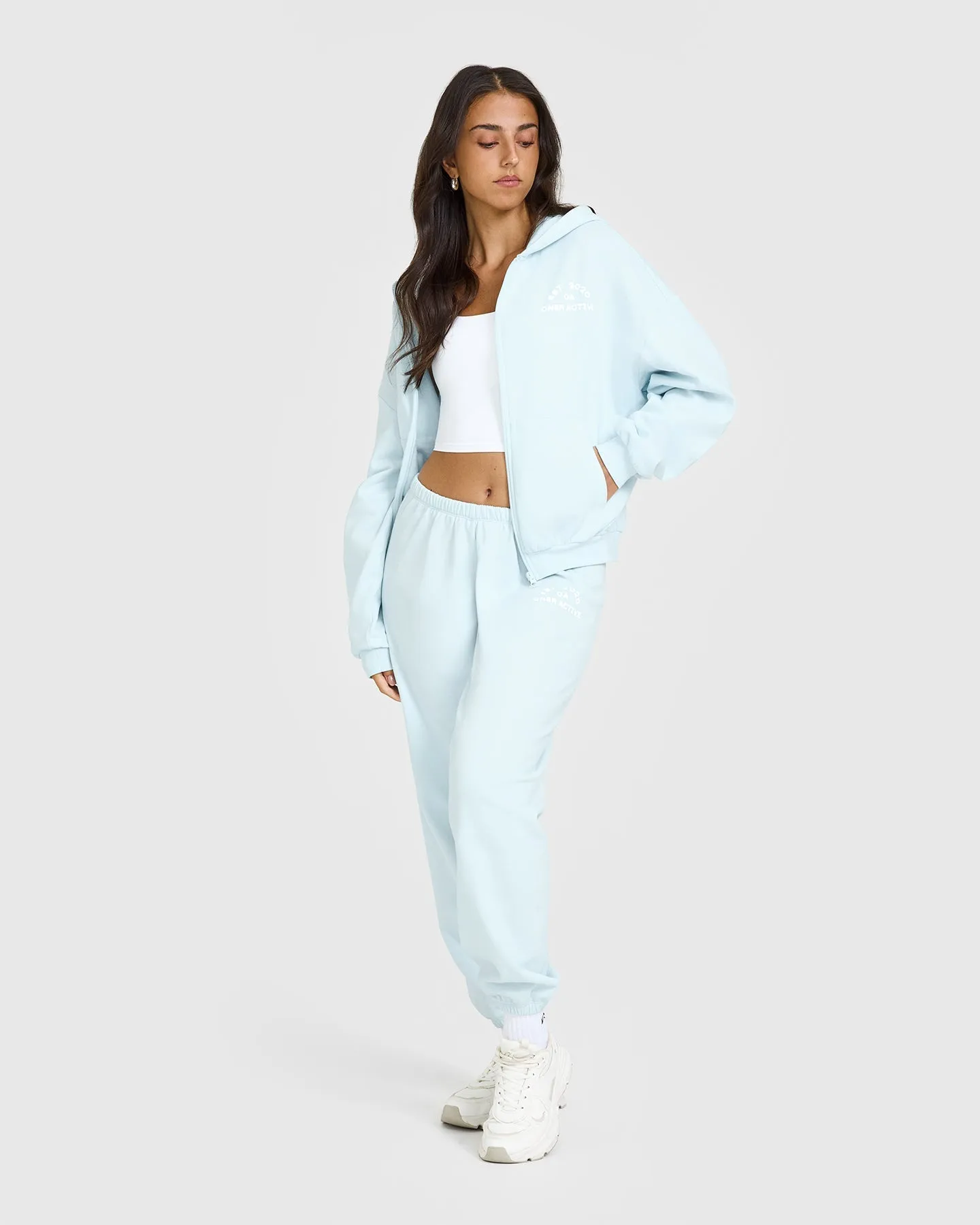 Lightweight Zip Through Hoodie with Graphic | Cloud Blue
