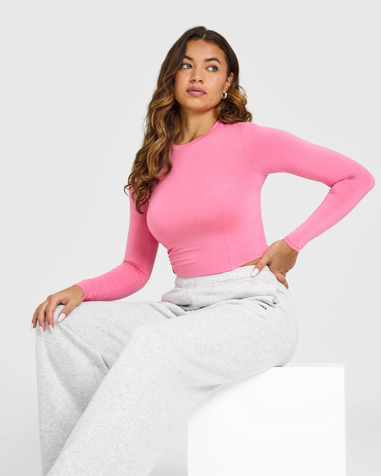 Mellow Soft Mid Long Sleeve Top | Peony Pink