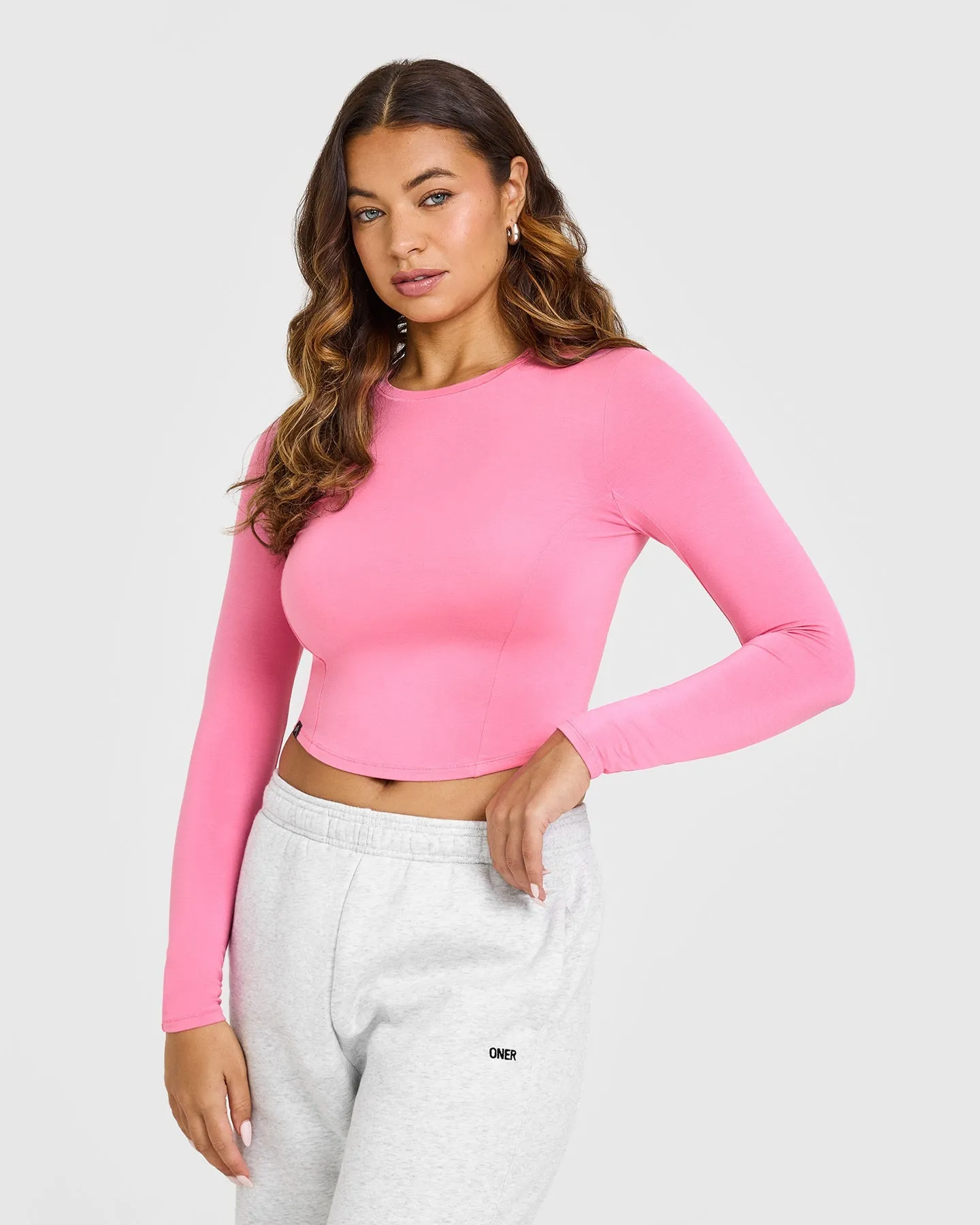 Mellow Soft Mid Long Sleeve Top | Peony Pink