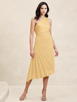 One-Shoulder Pleated Midi Dress Banana Republic