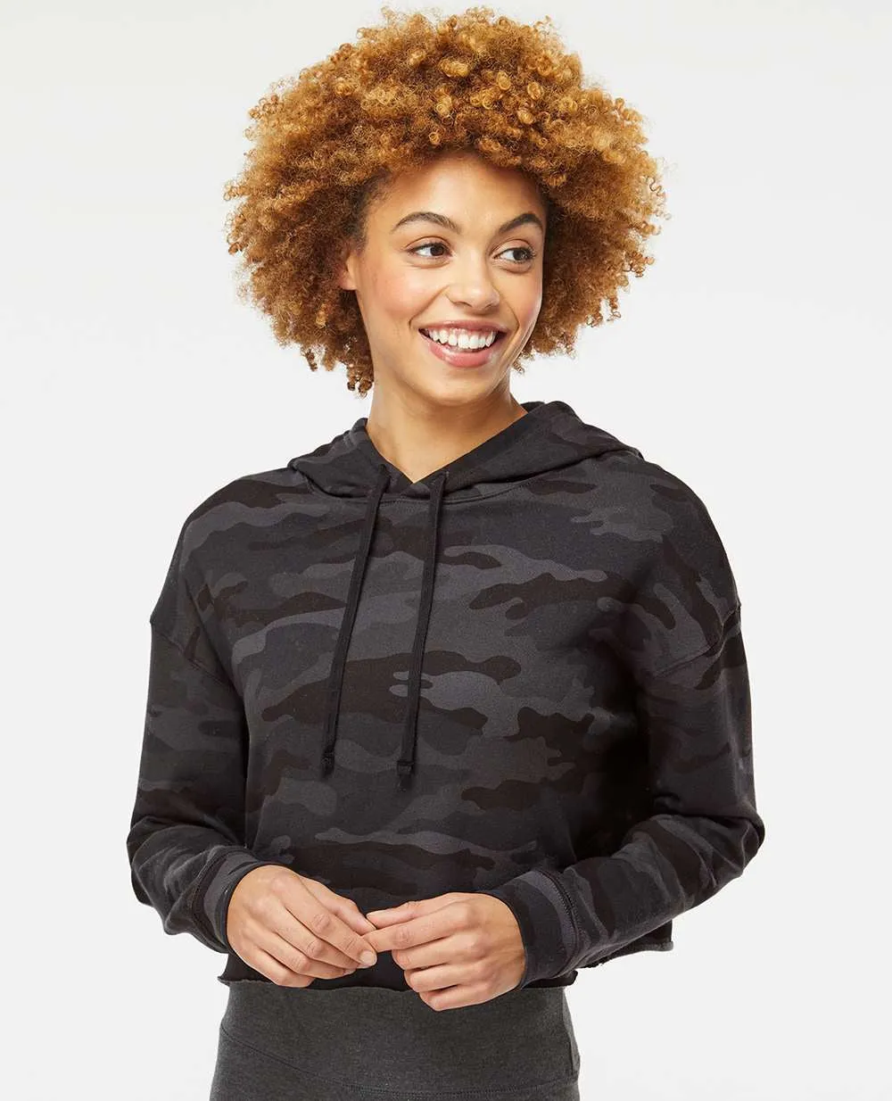 OUTLET-Independent Trading Co. Womens Lightweight Cropped Hooded Sweatshirt