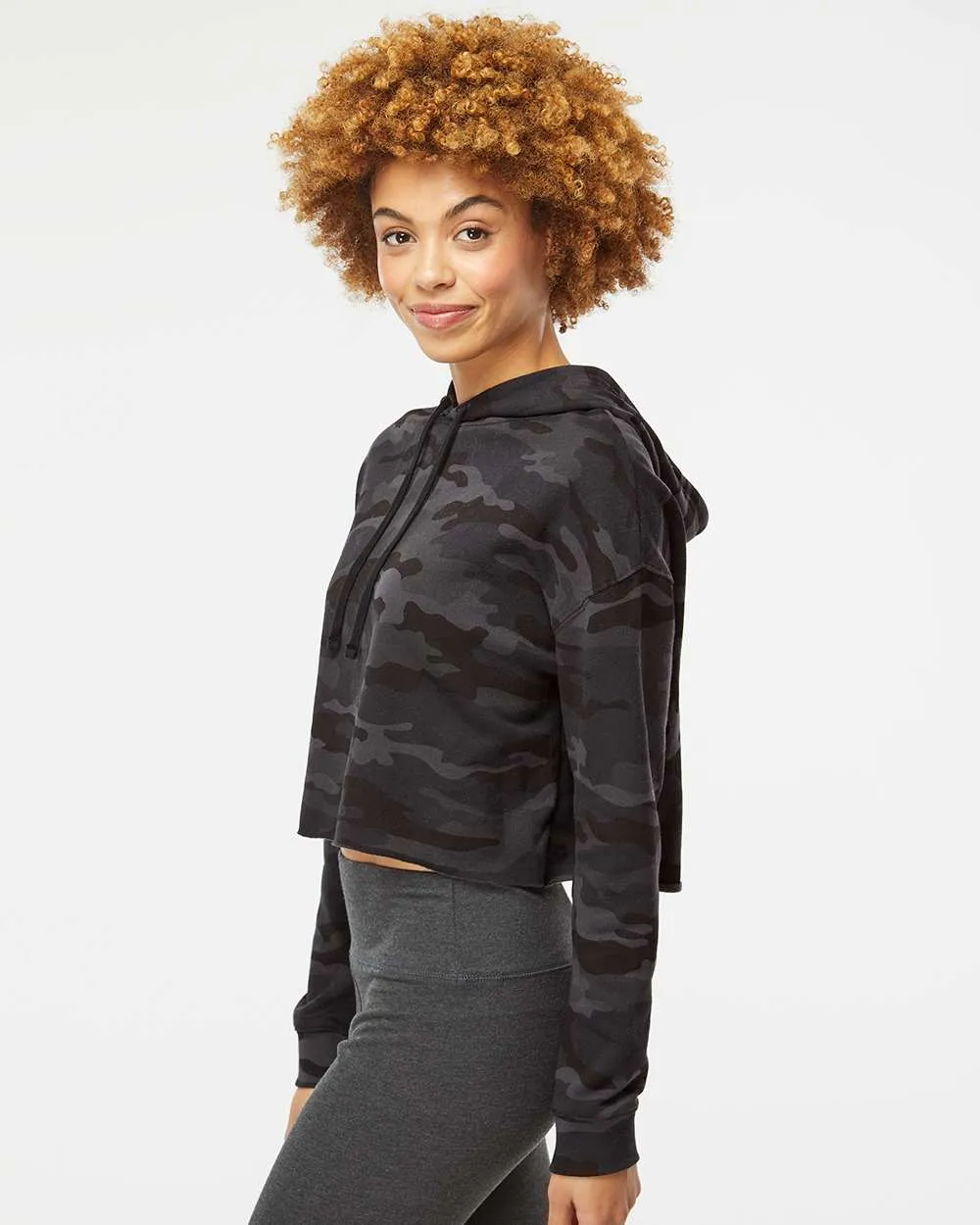 OUTLET-Independent Trading Co. Womens Lightweight Cropped Hooded Sweatshirt