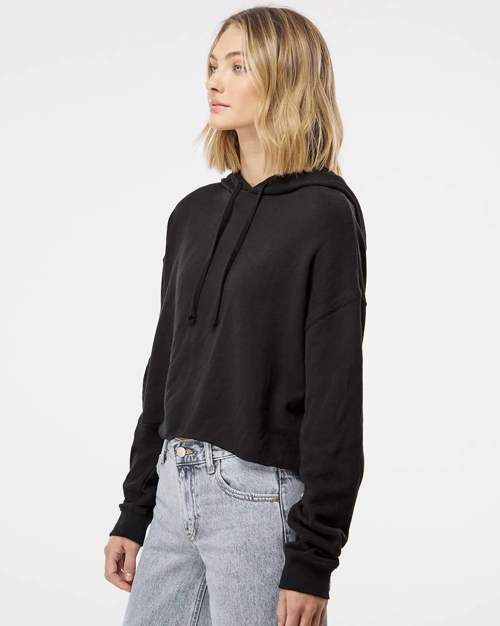 OUTLET-Independent Trading Co. Womens Lightweight Cropped Hooded Sweatshirt