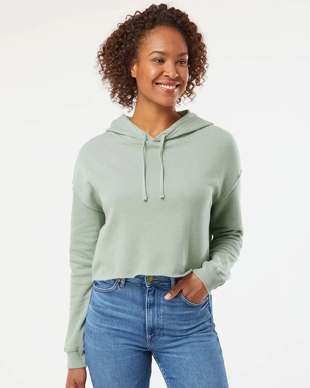 OUTLET-Independent Trading Co. Womens Lightweight Cropped Hooded Sweatshirt