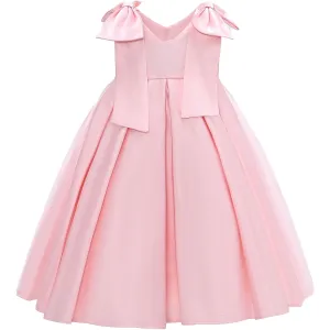 Pink Palermo Satin Bow Pleated Dress