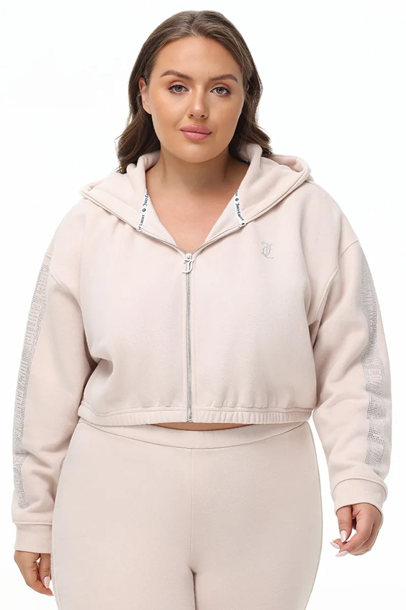 Plus-Size Cropped Fleece Hoodie With Side Bling by Juicy Couture