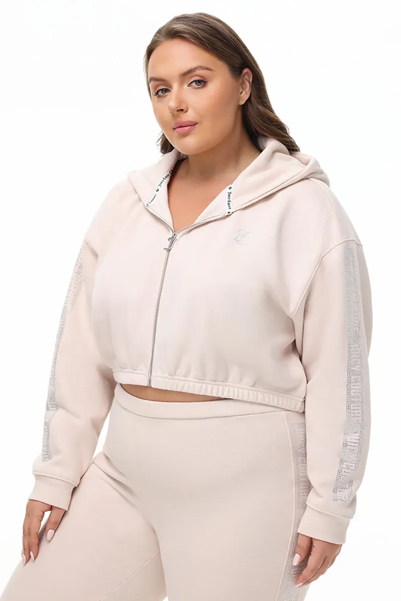 Plus-Size Cropped Fleece Hoodie With Side Bling by Juicy Couture
