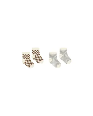 Printed Socks || Blue Stripe   Saddle Check