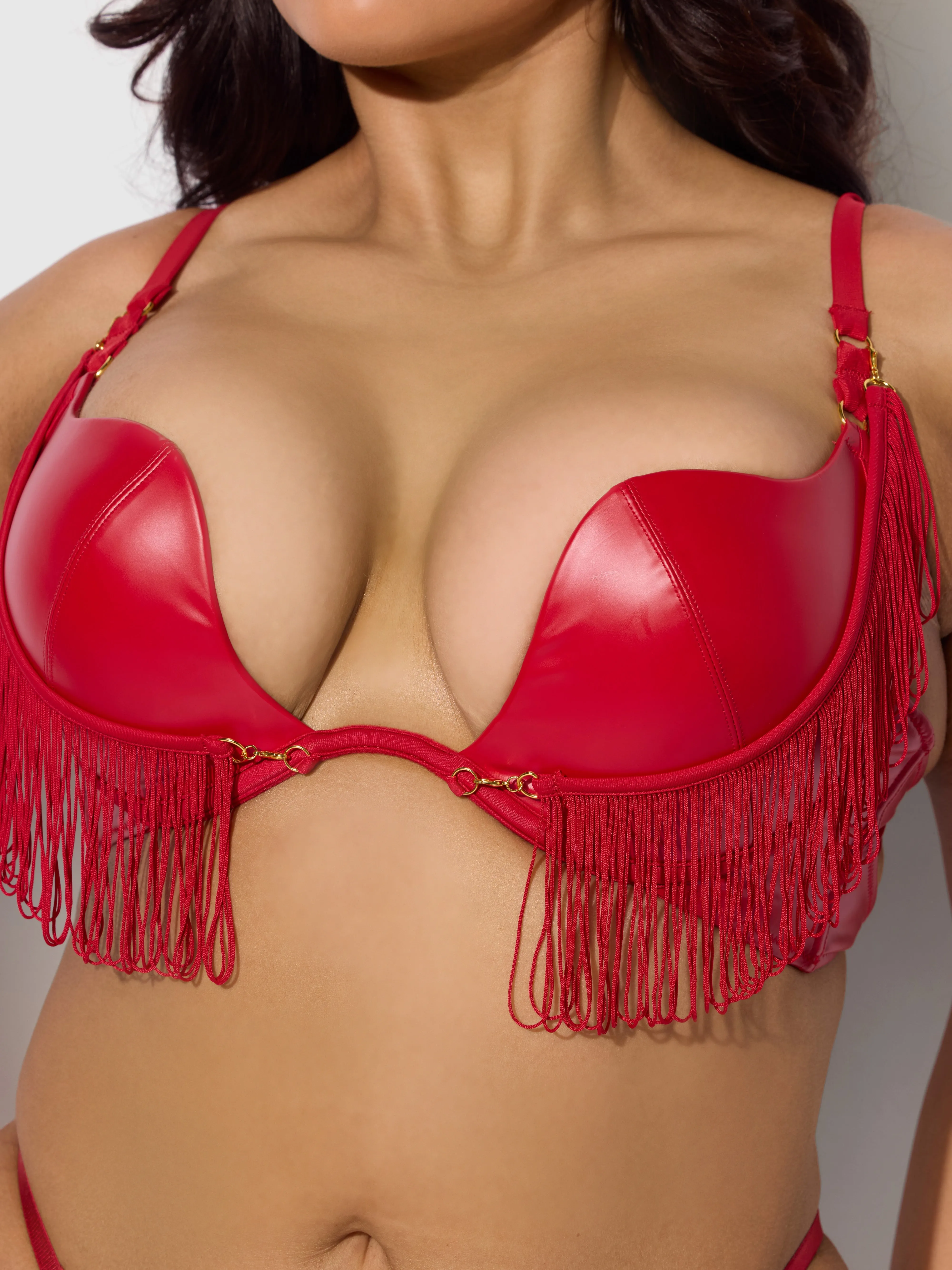 Rising Star Plunge Push Up Bra in Hendrix Faux Leather by Frederick's of Hollywood
