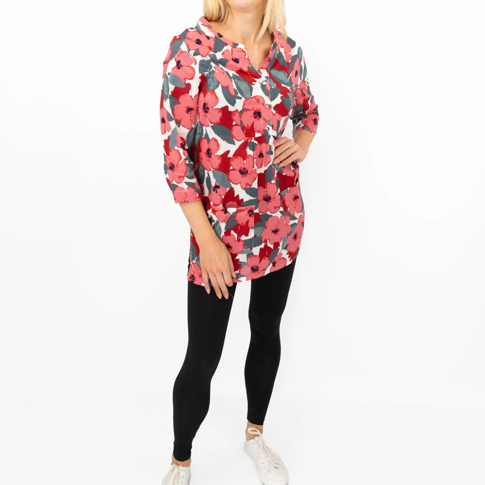 Seasalt Womens Tunic Pink Floral Aventurier in Coastal Chalk Bloom