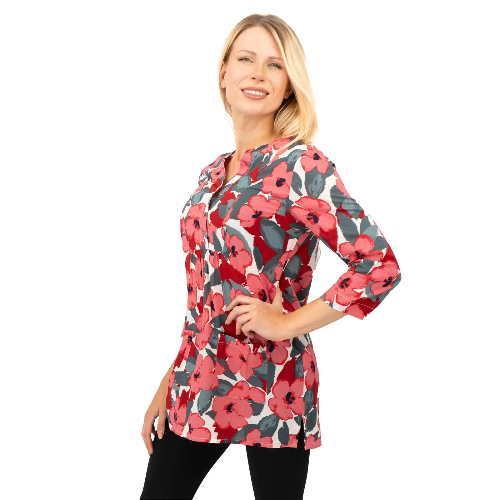 Seasalt Womens Tunic Pink Floral Aventurier in Coastal Chalk Bloom