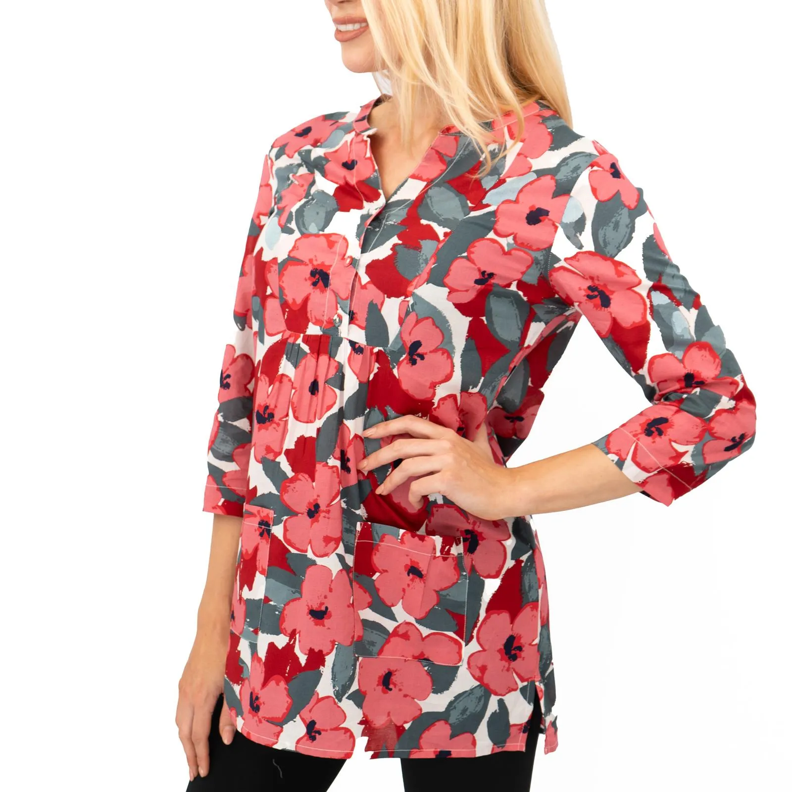 Seasalt Womens Tunic Pink Floral Aventurier in Coastal Chalk Bloom