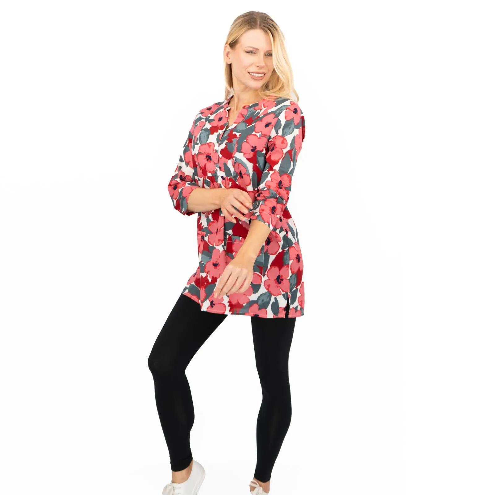 Seasalt Womens Tunic Pink Floral Aventurier in Coastal Chalk Bloom