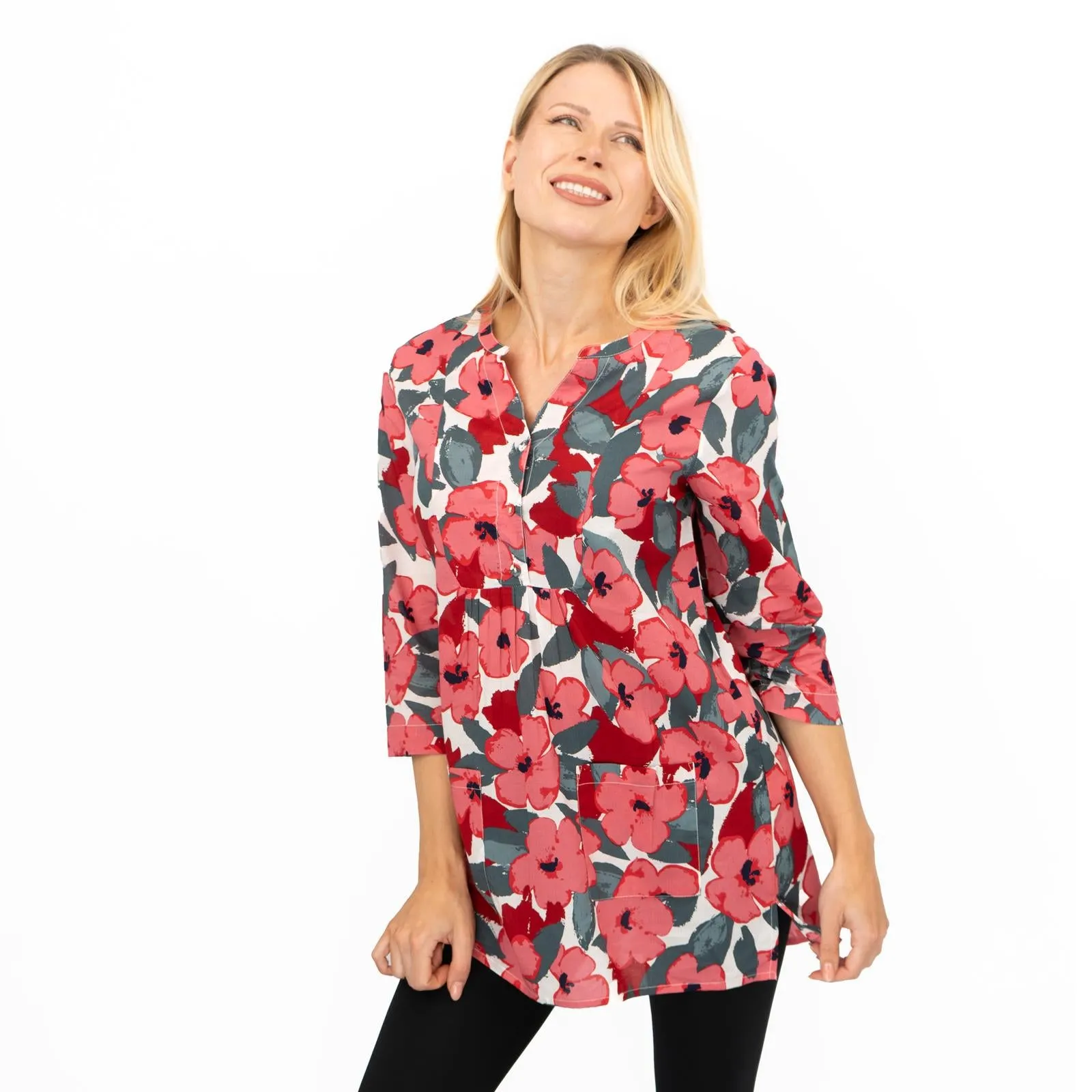 Seasalt Womens Tunic Pink Floral Aventurier in Coastal Chalk Bloom