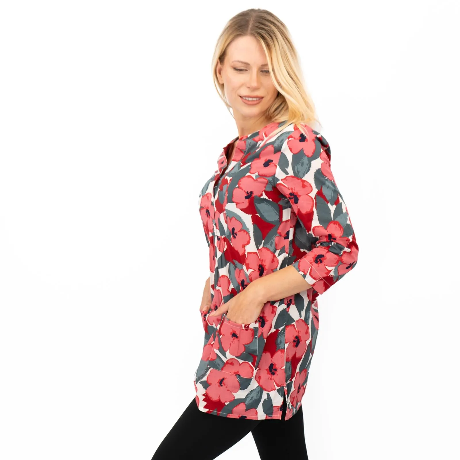 Seasalt Womens Tunic Pink Floral Aventurier in Coastal Chalk Bloom