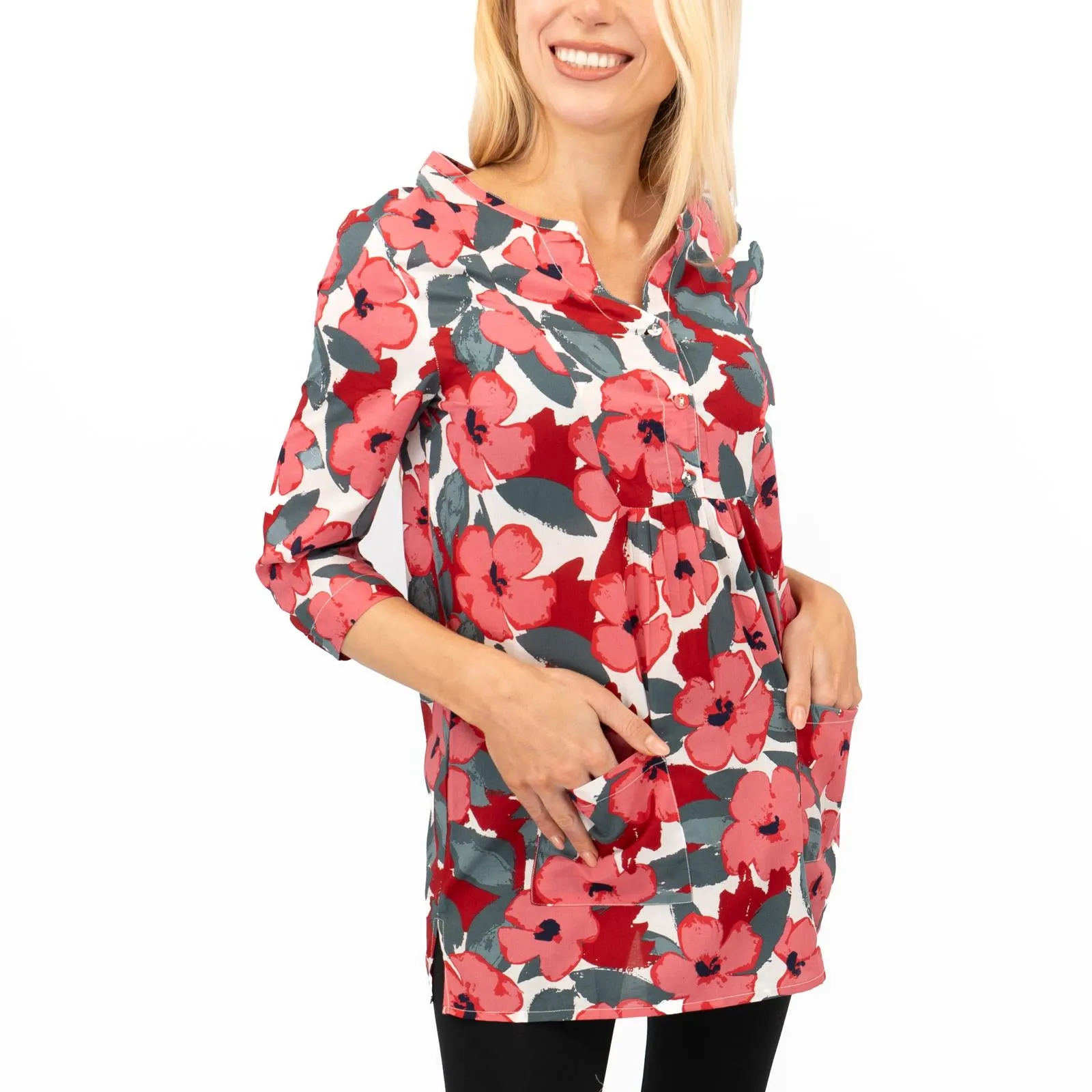 Seasalt Womens Tunic Pink Floral Aventurier in Coastal Chalk Bloom