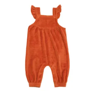 Velour Ruffle Jumpsuit Rust