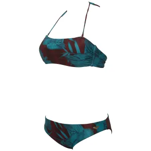 WOMEN'S ALLOVER BANDEAU BIKINI - BURNED RED/MULTI