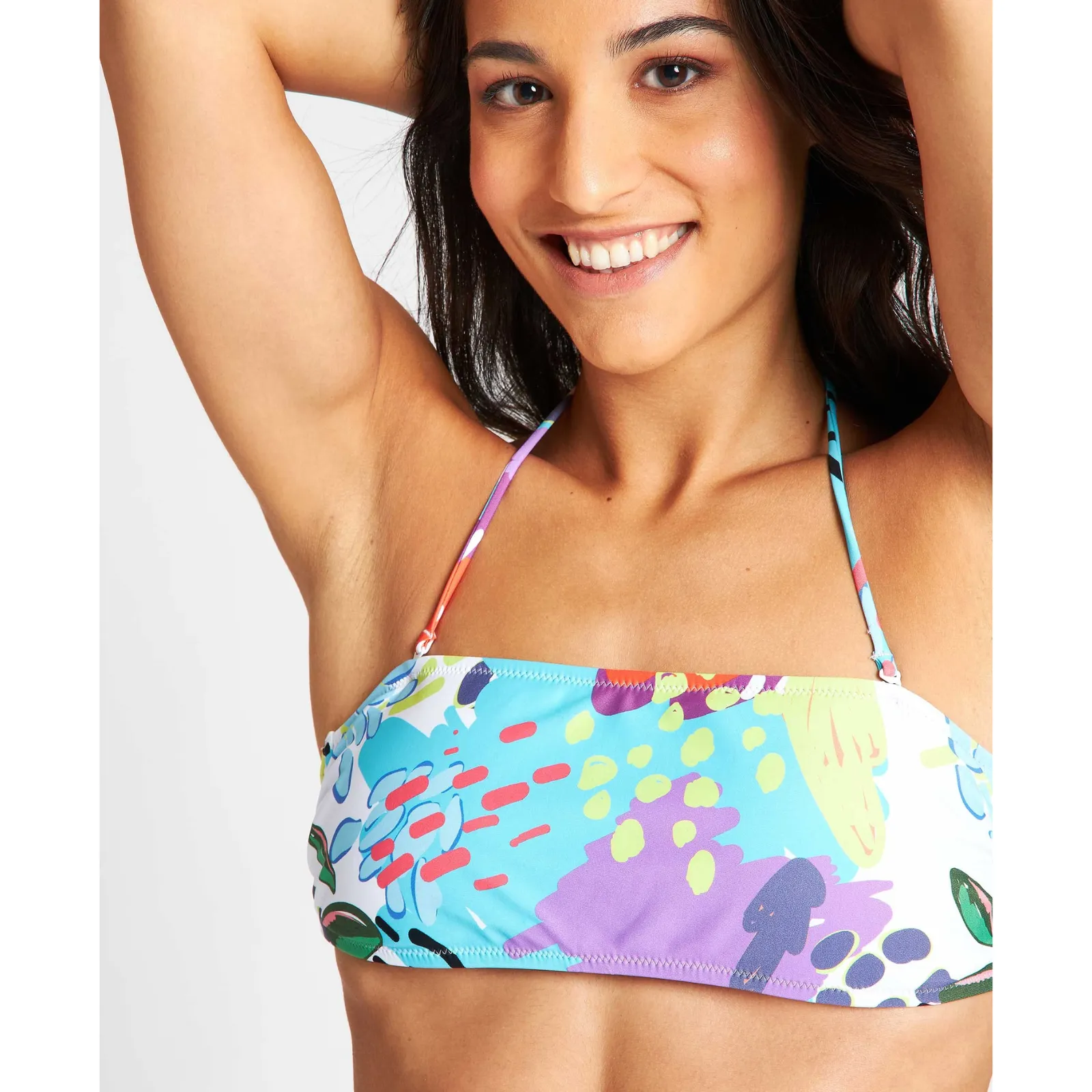 WOMEN'S ALLOVER BANDEAU BIKINI - WHITE/MULTI