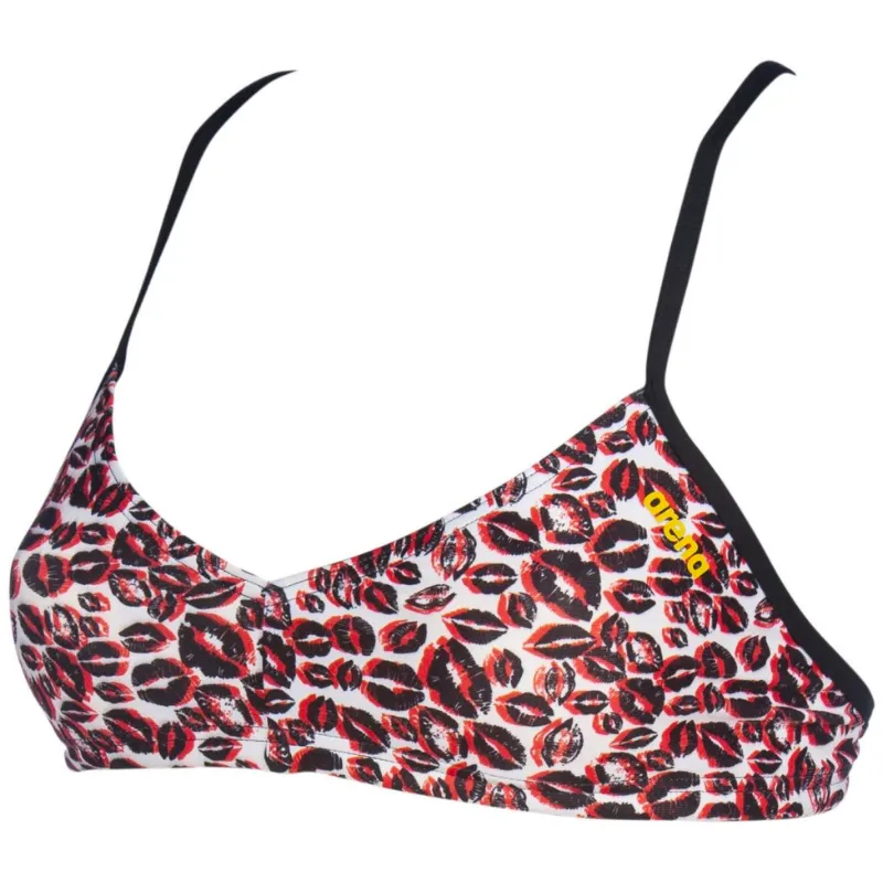 WOMEN'S BANDEAU LIVE BIKINI TOP - WHITE MULTI/BLACK