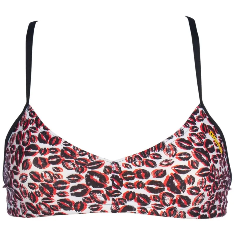 WOMEN'S BANDEAU LIVE BIKINI TOP - WHITE MULTI/BLACK
